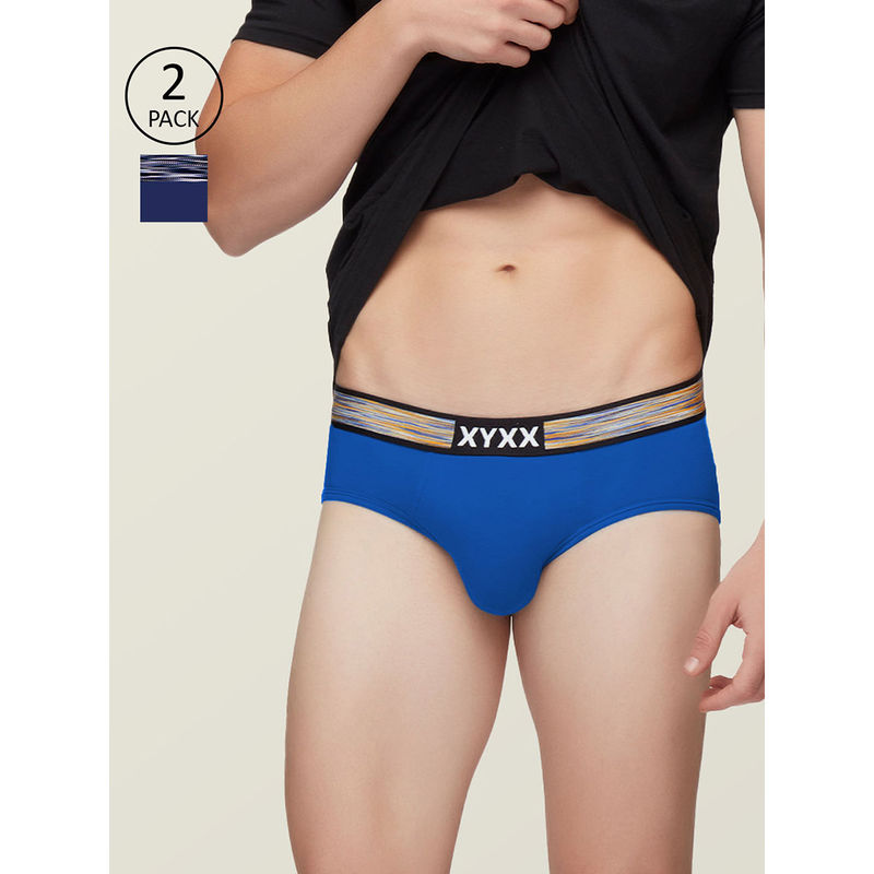 XYXX Men's Intellisoft Antimicrobial Micro Modal Hues Brief (Pack Of 2) - Blue (XL)