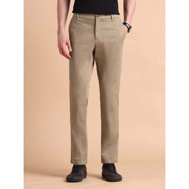 U.S. POLO ASSN. Men Beige Super Slim Fit Satin Chinos (30)