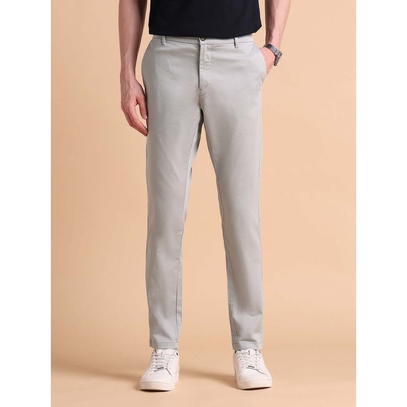 U.S. POLO ASSN. Men Grey Super Slim Fit Satin Chinos (30)