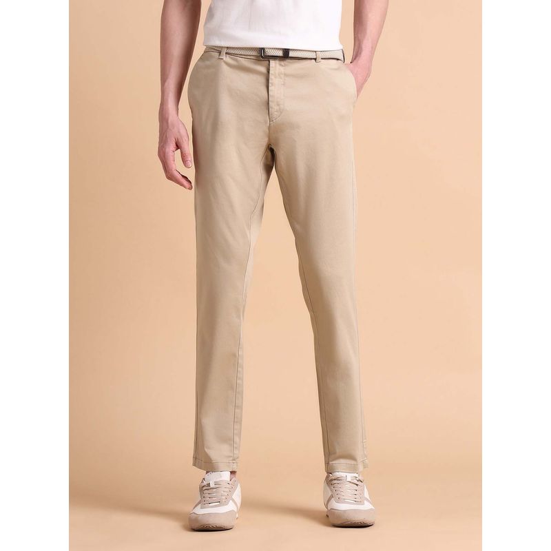 U.S. POLO ASSN. Men Beige Super Slim Fit Satin Chinos (32)