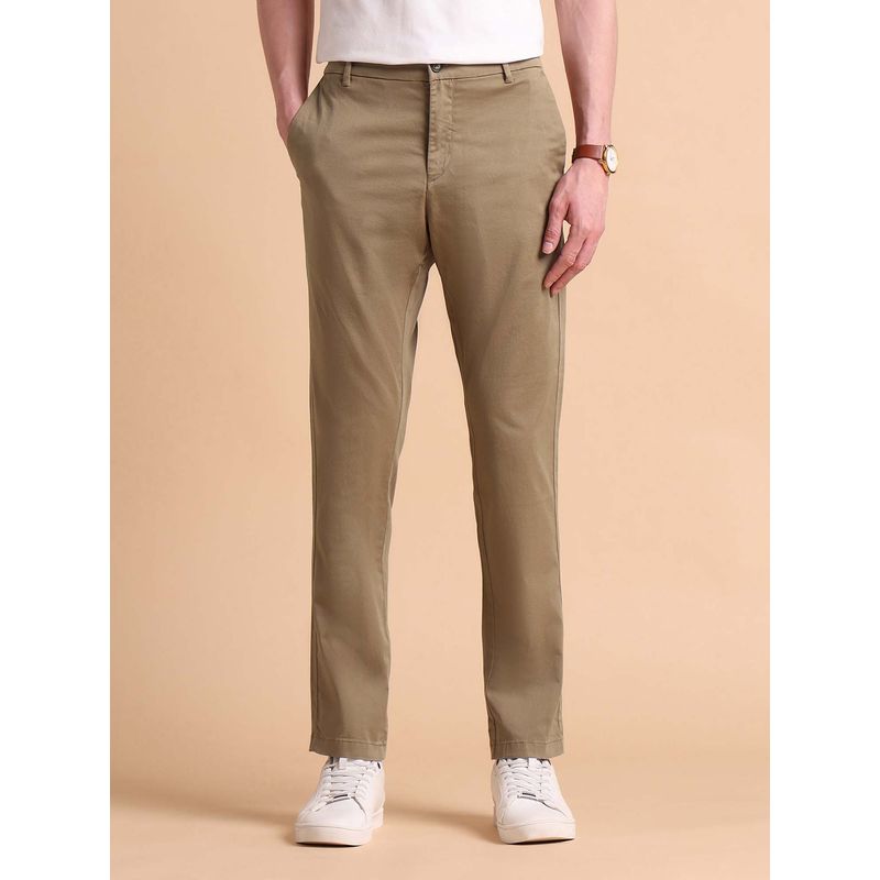 U.S. POLO ASSN. Men Khaki Super Slim Fit Satin Chinos (32)