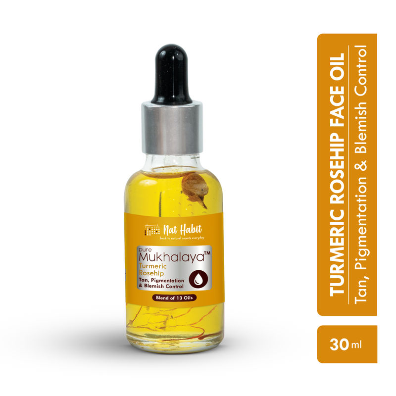 Nat Habit Pure Turmeric Rosehip Face Oil For Gua Sha, Tan Pigmentation & Blemish Control Mukhalaya