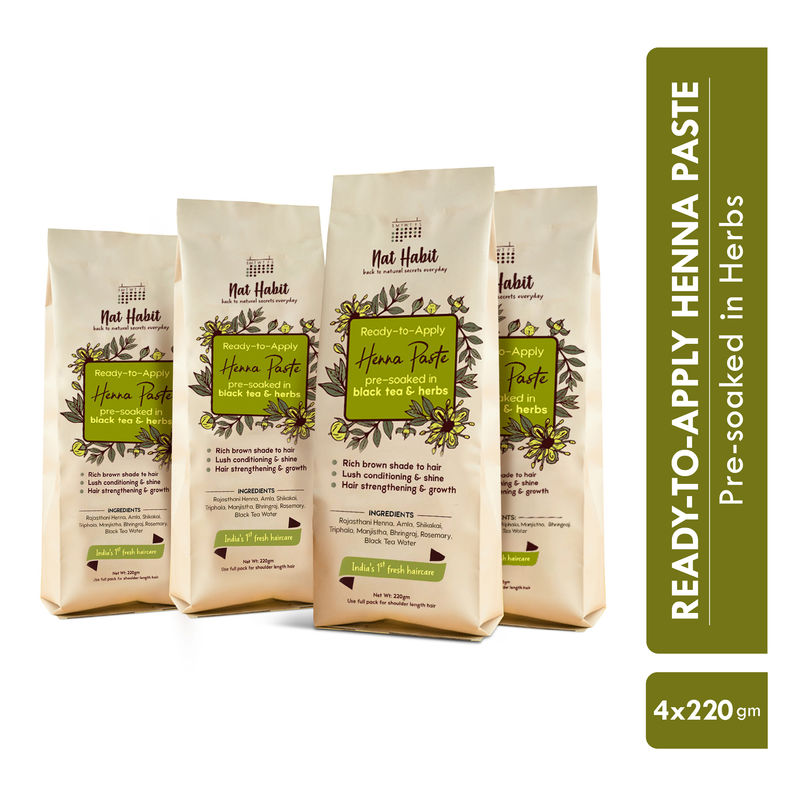 Nat Habit Ready-To-Apply Henna Paste Pre-Soaked In Black Tea, Rosemary Oil & Herbs - Dark Brown