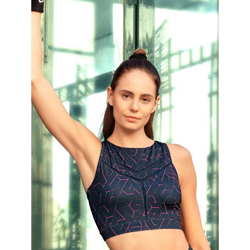 SOIE Medium Impact Quicky Dry Padded Sports Bra with Racerback and Mesh Detailing (L)