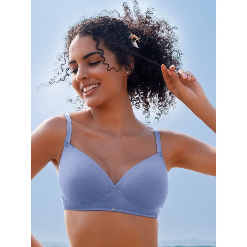SOIE Lightly Padded Non-Wired Full Coverage Cotton T-Shirt Bra with Lace Trim (32C)