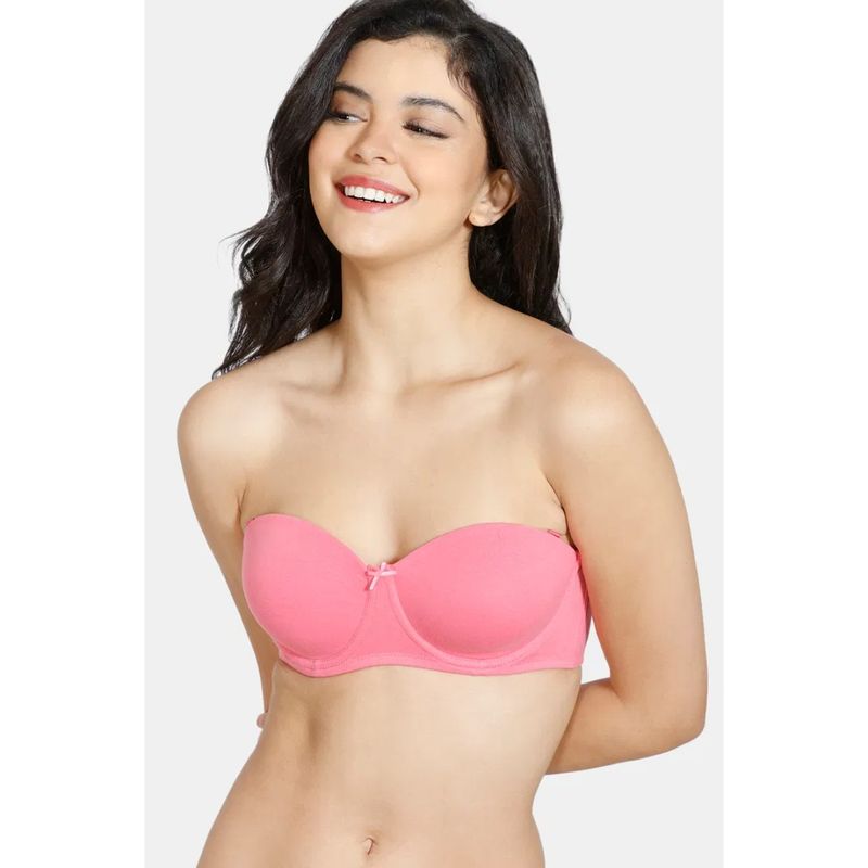 Zivame Padded Wired 3/4Th Coverage Strapless Bra - Coral (38B)