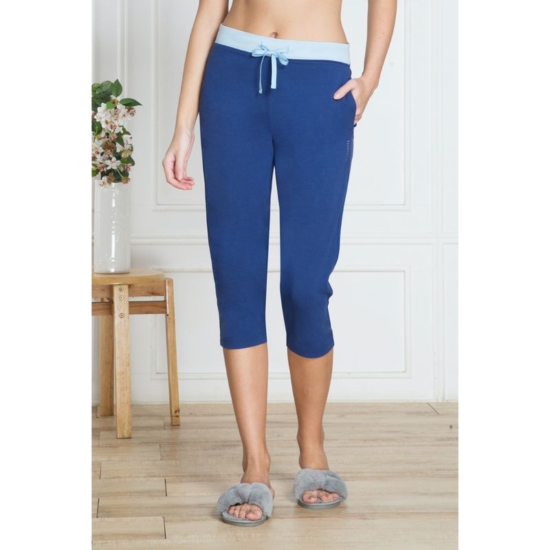 Van Heusen Women Drawstring Waistband & Reflective Trim Lounge Capris - Twilight Blue (S)
