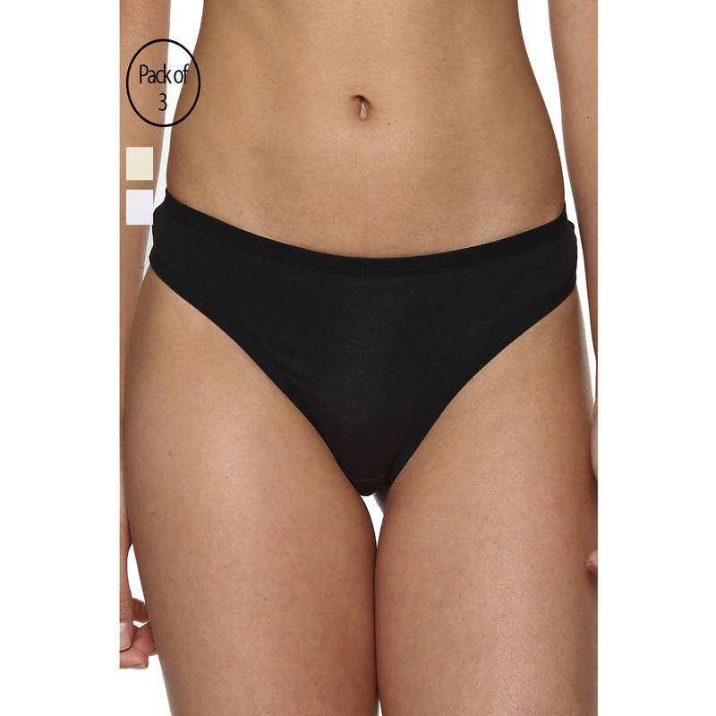 Leading Lady Pack Of 3 Pcs Basic Color Thongs - Multi-Color (L)