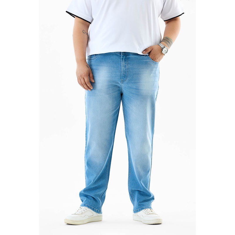Snitch Light Blue Washed Slim Casual Plus Size Jeans for Men (48)