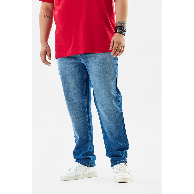 Snitch Blue Washed Slim Casual Plus Size Jeans for Men (38)