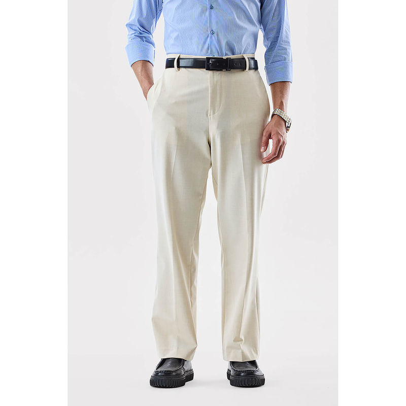 Snitch Beige Solid Regular Formal Trouser for Men (38)