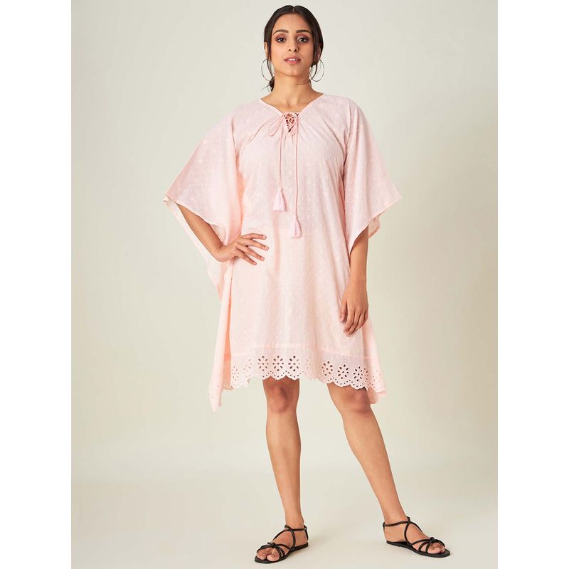 The Kaftan Company Pink Embroidered Schiffli Resort Kaftan (S)