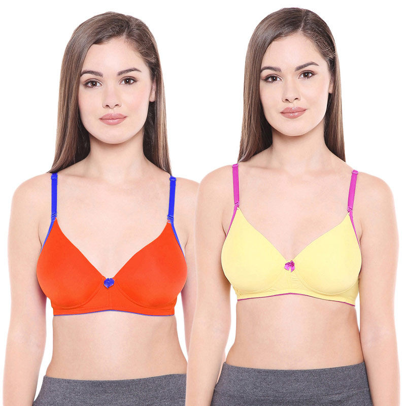 Bodycare Pack Of 2 Premium Padded Bra - Orange & Yellow (36B)