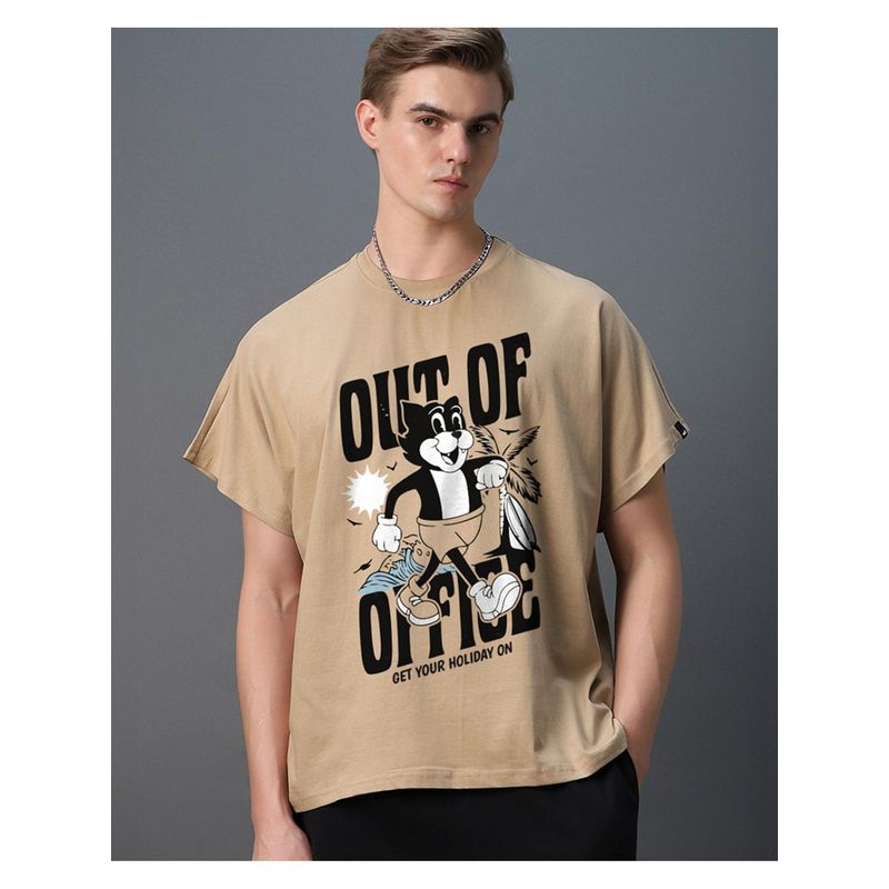 Bewakoof Men's Ginger Root Brown Out Of Office Graphic Printed Square Fit Vest (M)