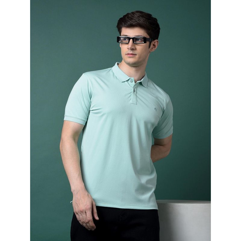 CRIMSOUNE CLUB Men Green Viscose Blend Solid Relaxed Fit Polo T-Shirt (M)