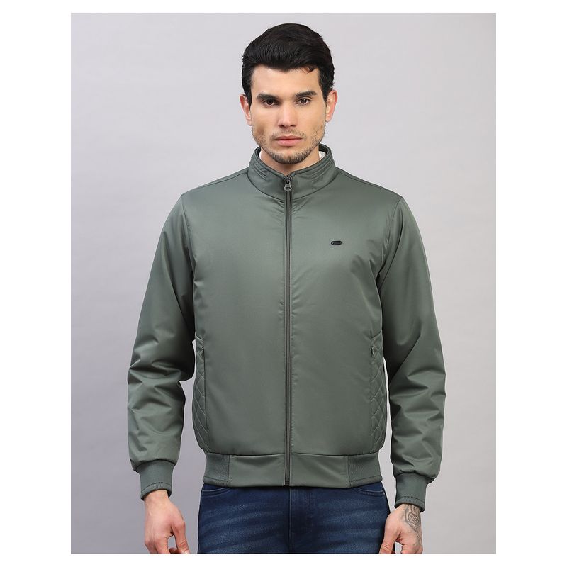 Monte Carlo Green Polyester Blend Solid Winter Jacket (M)