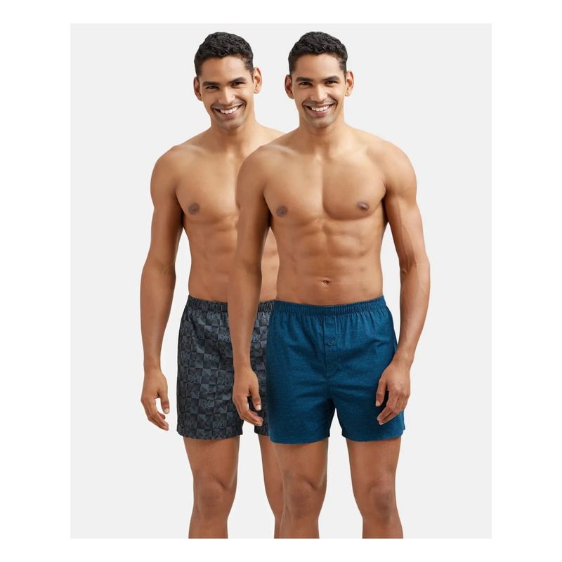 Jockey 8222 Men Super Combed Cotton Inner Boxers - Navy & Seaport Teal (Pack of 2) (M)