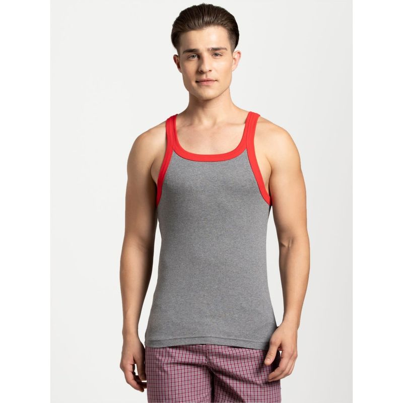 Jockey US27 Men Cotton Rib Round Neckline Gym Vest-Mid Grey Melange (M)