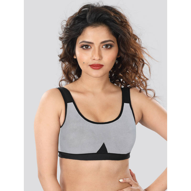 Dermawear SB-1103 Non Padded Wire free Sports Bra - Light Grey Black (XXL)