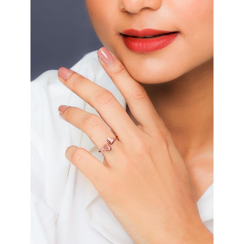 Giva 925 Sterling Silver Rose Gold Dual Heart Ring For Women(Adjustable