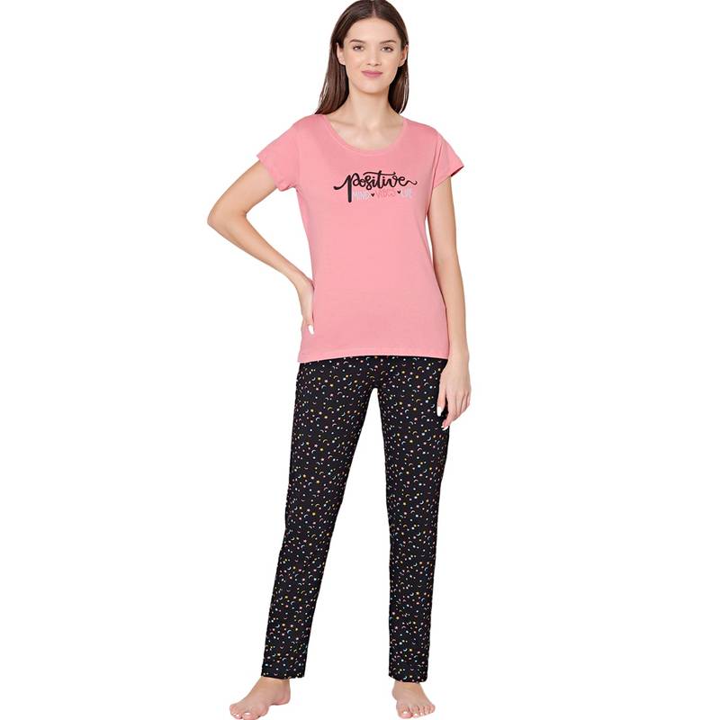 Bodycare Womens Combed Cotton T-Shirt & Pyjama BSLS11016 Peach (Set of 2) (M)