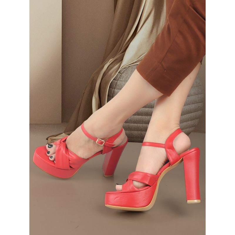 ELLE Red Solid Women Sandals (EURO 38)