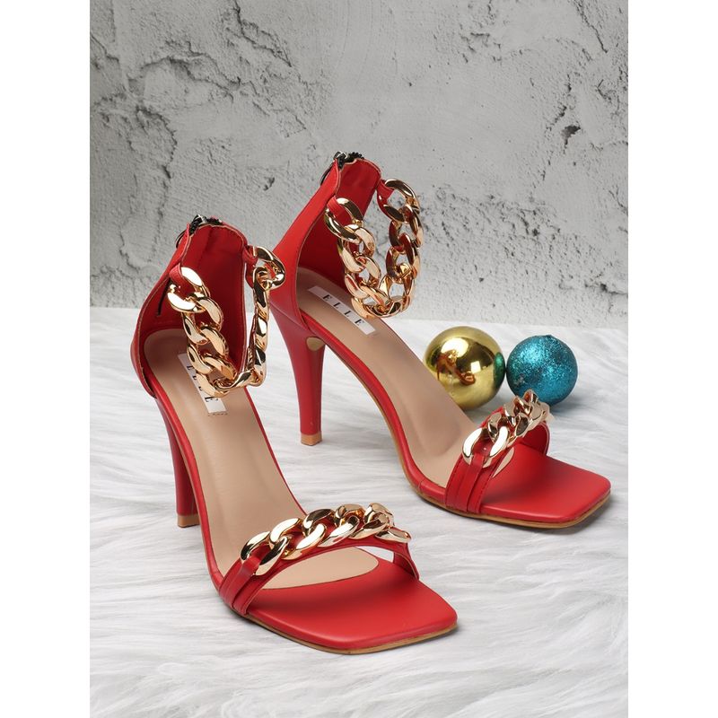 ELLE Red Embellished Women Sandals (EURO 40)