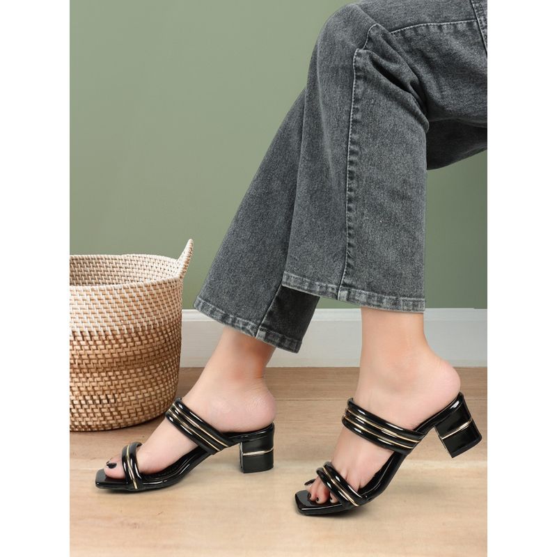 ELLE Black Women Striped Sandals (EURO 37)