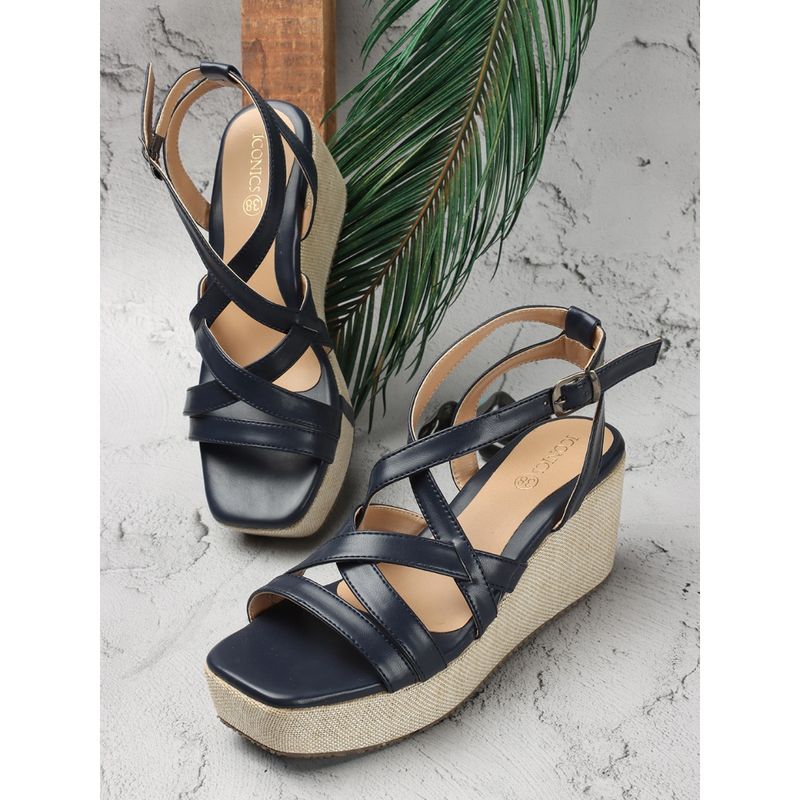 Iconics Navy Blue Solid Women Wedge (EURO 39)