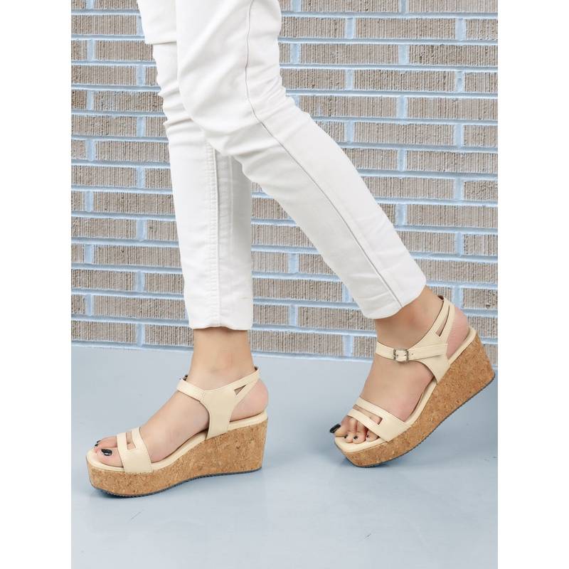 Iconics Cream Solid Women Wedge (EURO 40)