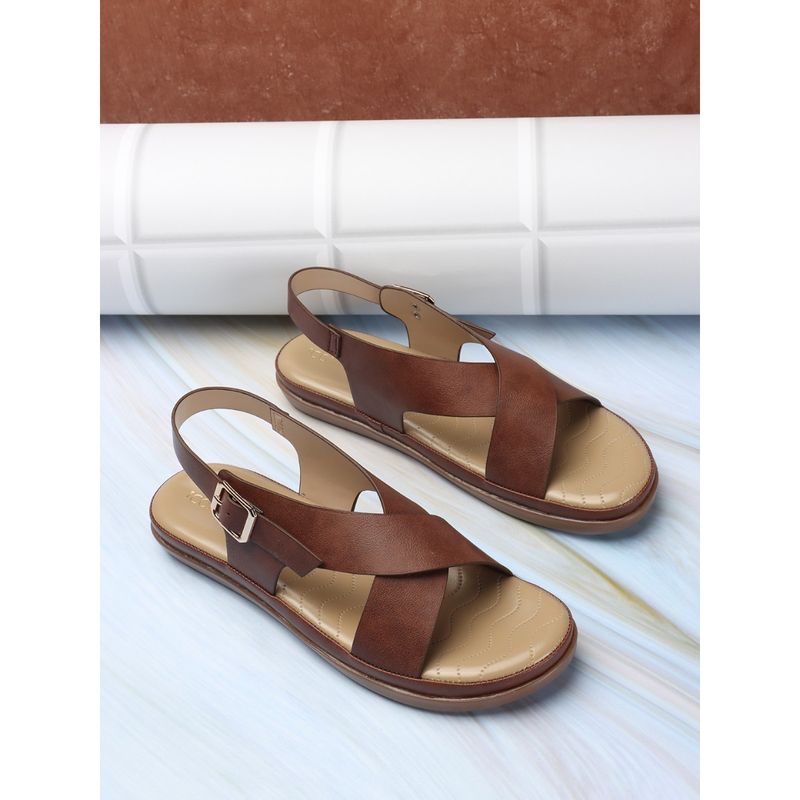 Iconics Women Brown Comfort Flat Sandals (EURO 38)