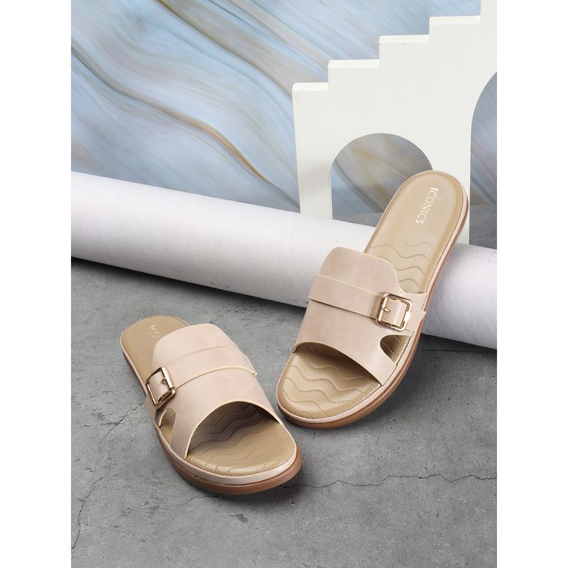 Iconics Women Beige Comfort Flat Sandals (EURO 39)