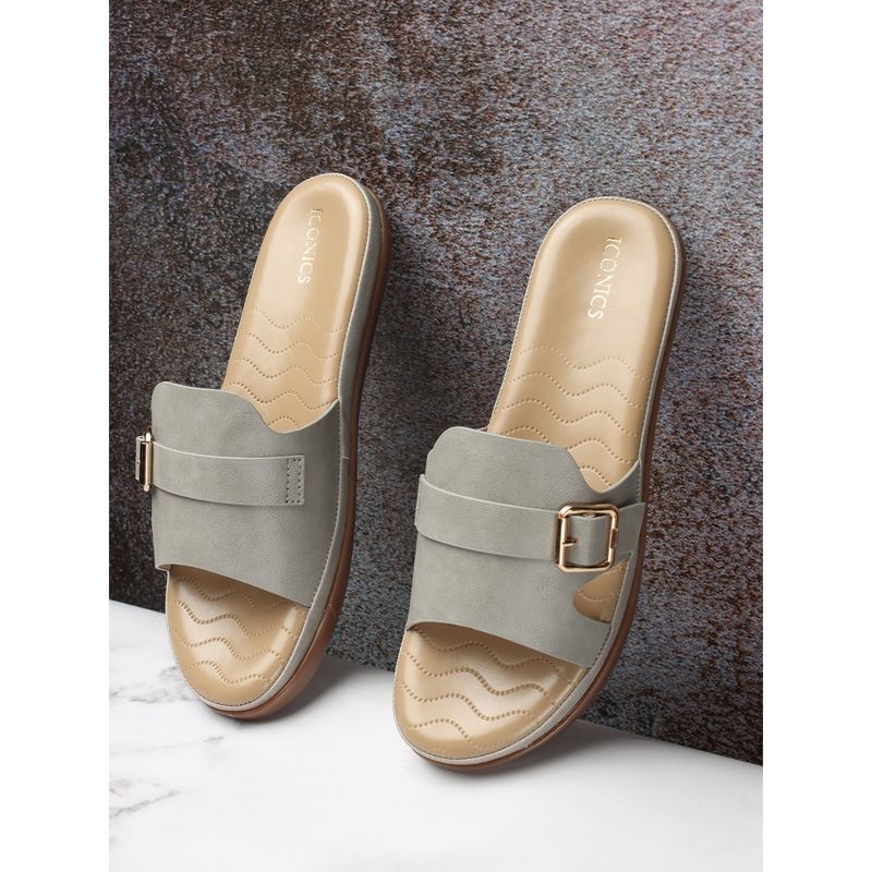 Iconics Women Grey Comfort Flat Sandals (EURO 36)