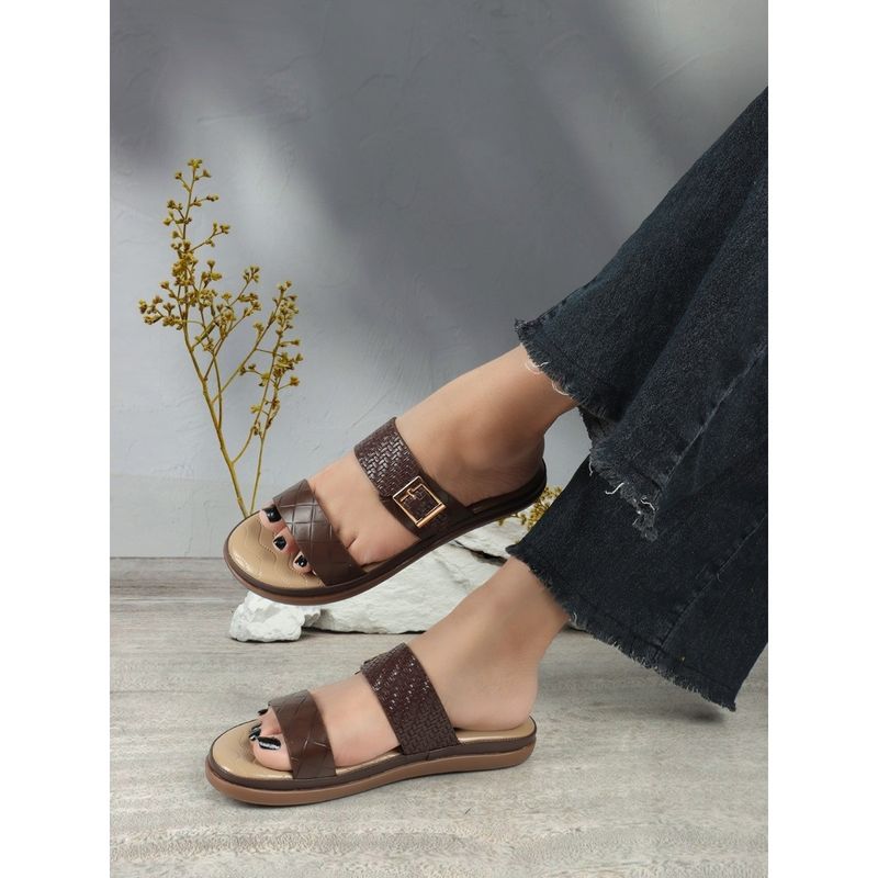 Iconics Women Brown Comfort Flat Sandals (EURO 39)