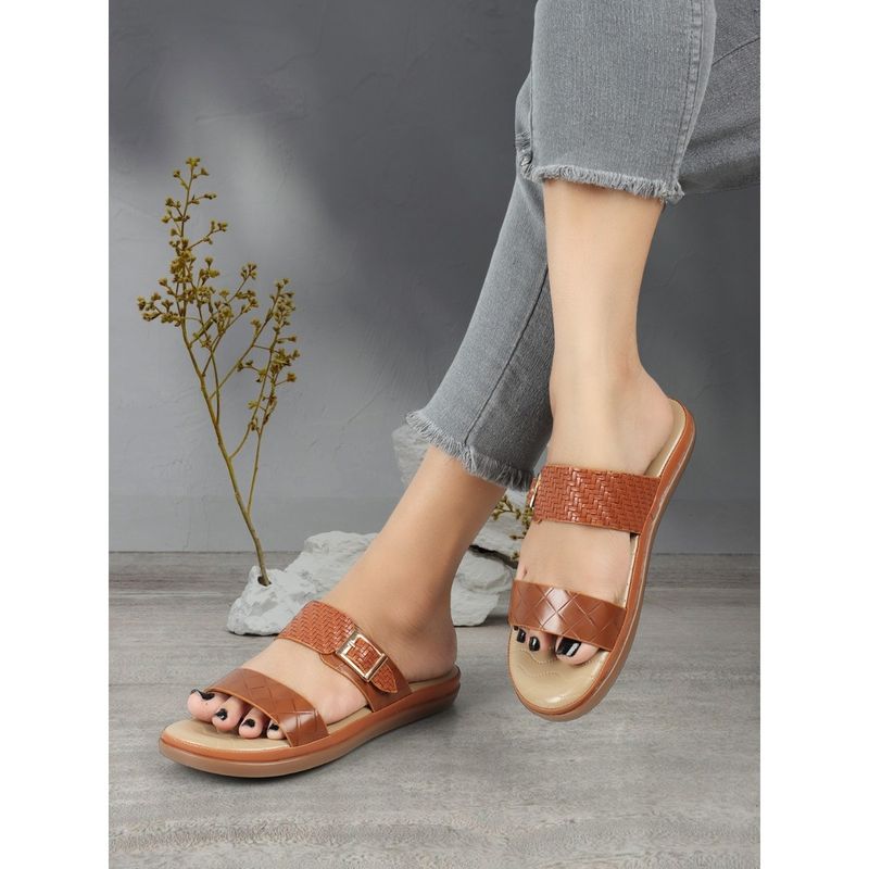 Iconics Women Tan Comfort Flat Sandals (EURO 37)