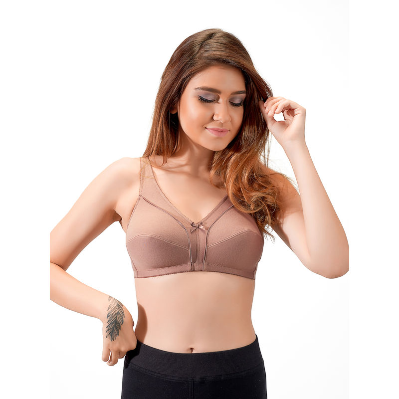 Juliet Non Padded Non Wired Cut & Sew Plain Skin Cotton Minimiser Bra - Nude (38D)