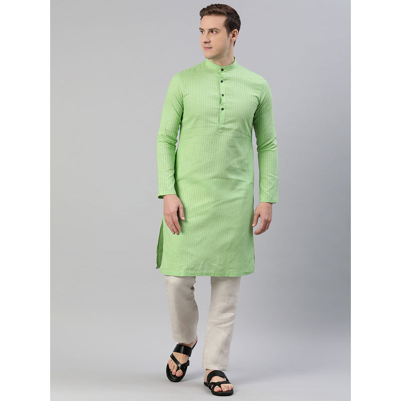 Manthan Mens Light Green Cotton Checks Kurtas (L)