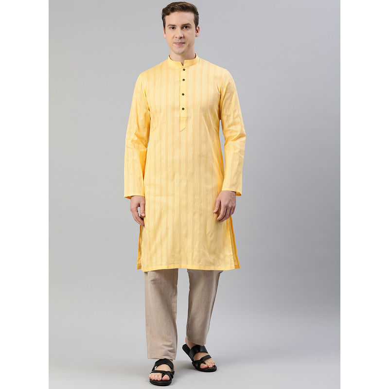 Manthan Mens Yellow Cotton Checks Kurtas (S)