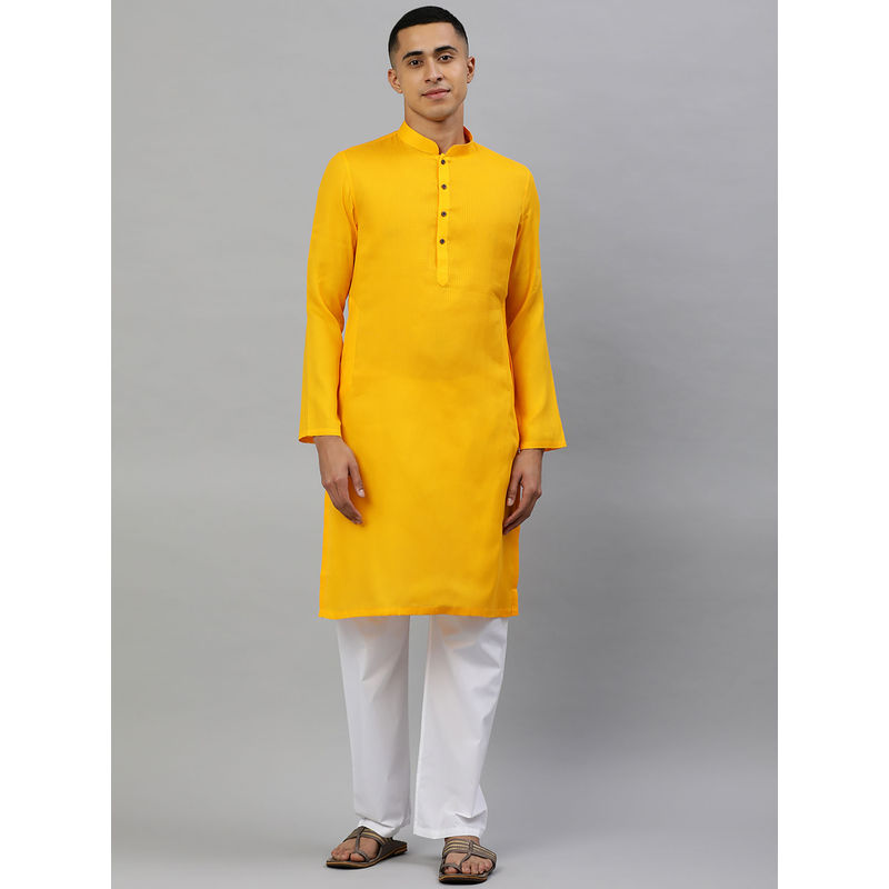 Manthan Mens Mustard Cotton Solid Kurtas (M)