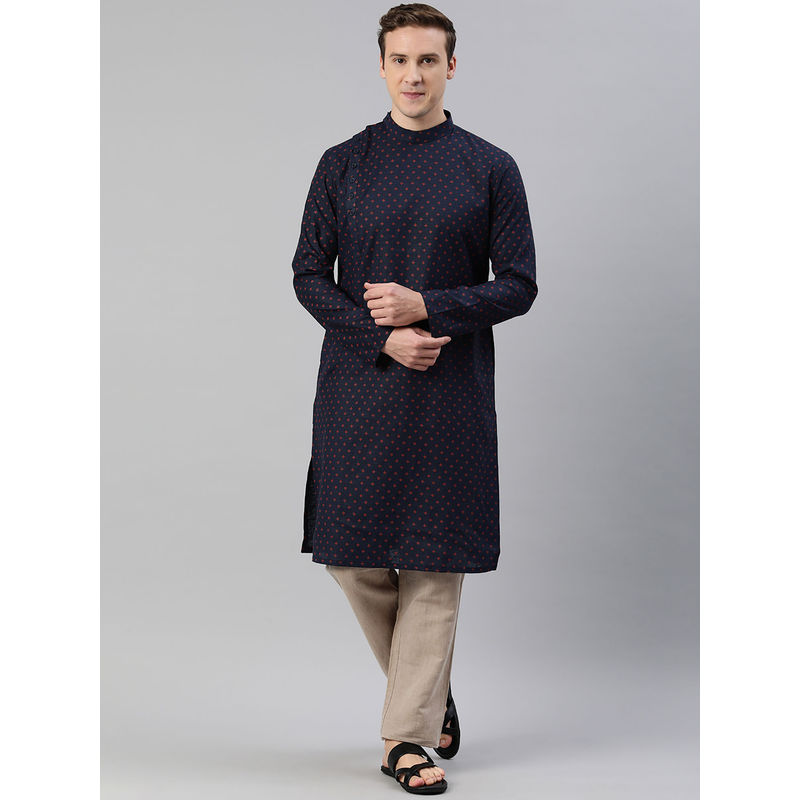 Manthan Mens Dark Blue Blended Viscose Printed Kurtas (M)