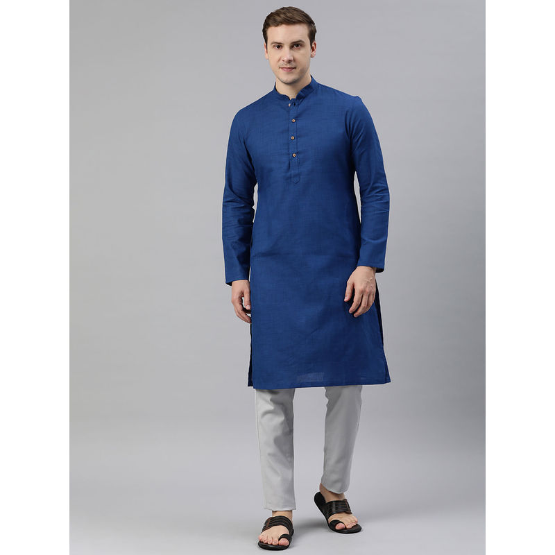 Manthan Mens Blue Cotton Solid Kurtas (L)