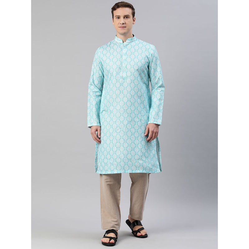 Manthan Mens Light Blue Blended Cotton Printed Kurtas (M)