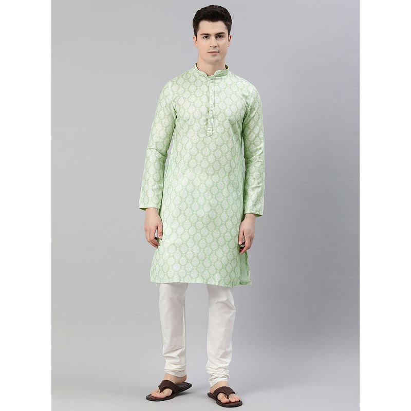 Manthan Mens Light Green Blended Cotton Printed Kurtas (M)