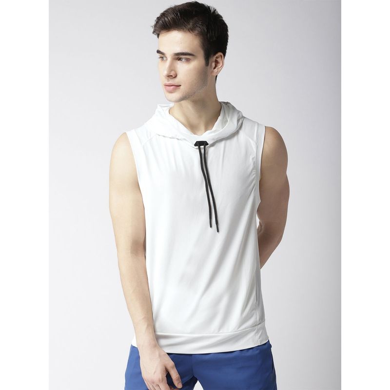 Fitkin Men White Self Design Hooded T-shirt (XL)