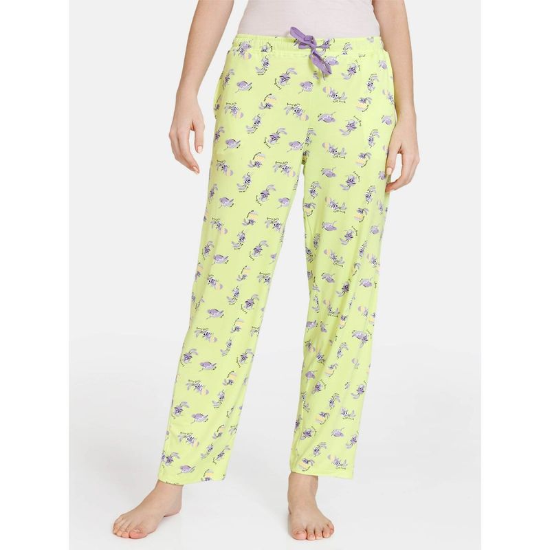 Zivame Bunny Rolls Knit Cotton Pyjama - Love Bird-Green Green (XS)