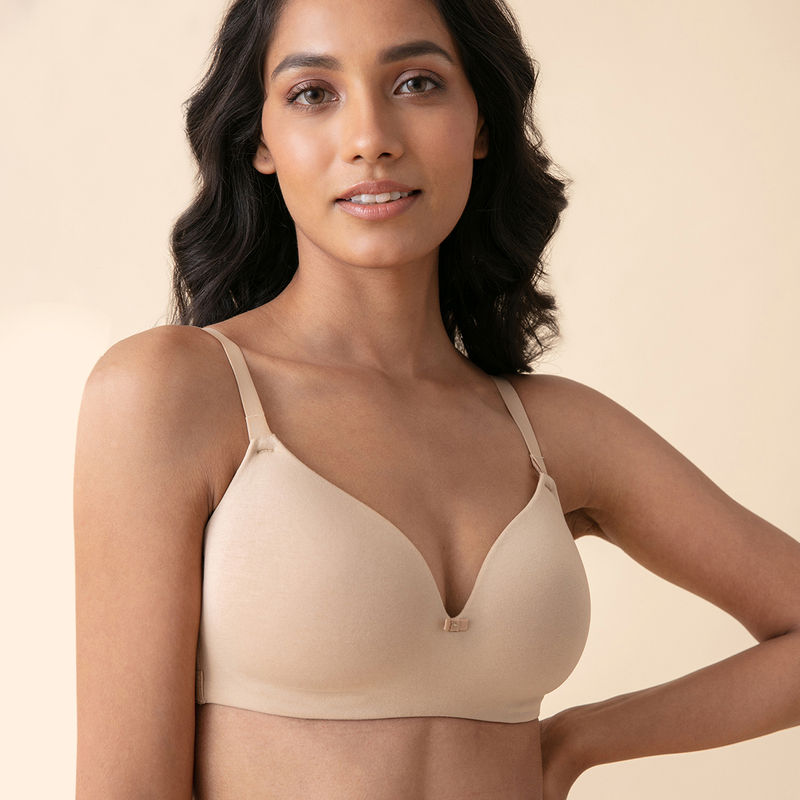 Buy Nykd by Nykaa Breathe Cotton Padded Wireless T-shirt Bra 3/4th Coverage  - Beige NYB002 Online
