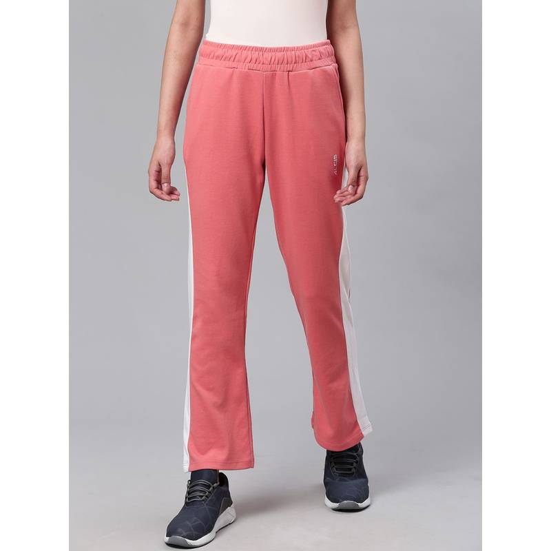 Alcis Women Coral Pink Slim Fit Colorblock Track Pants (XL)