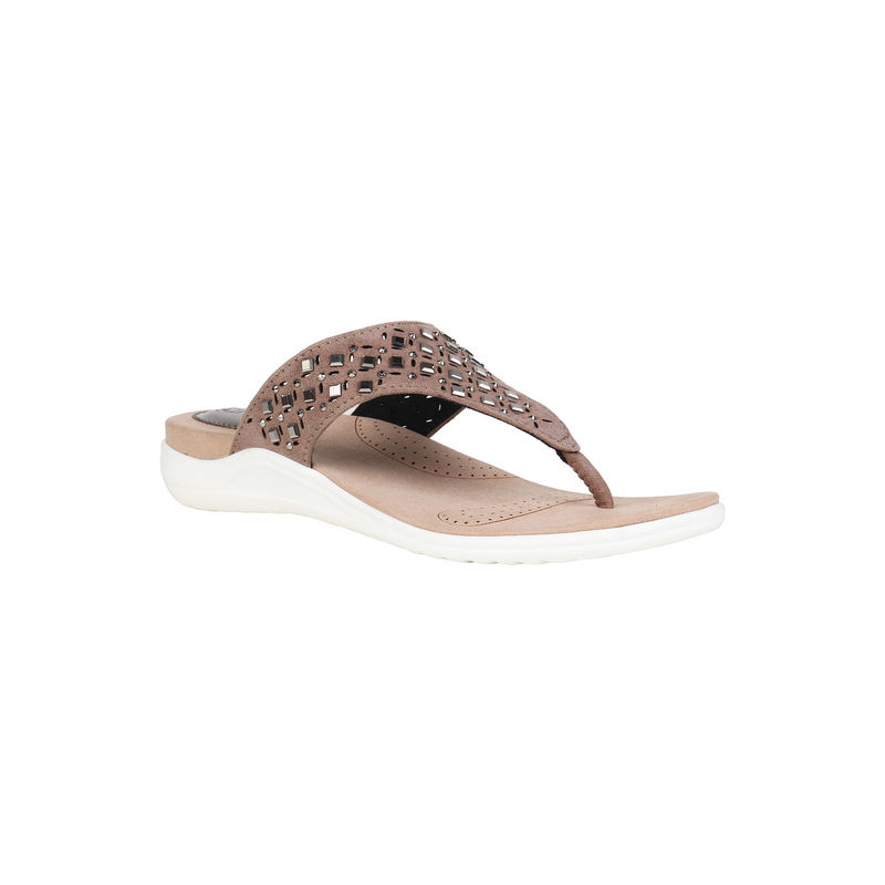 CATWALK Taupe Embellished Flipflops - UK 4