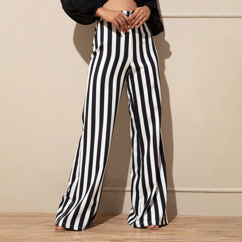Women Regular Fit Black Cotton Blend Trousers - Flax Fashion