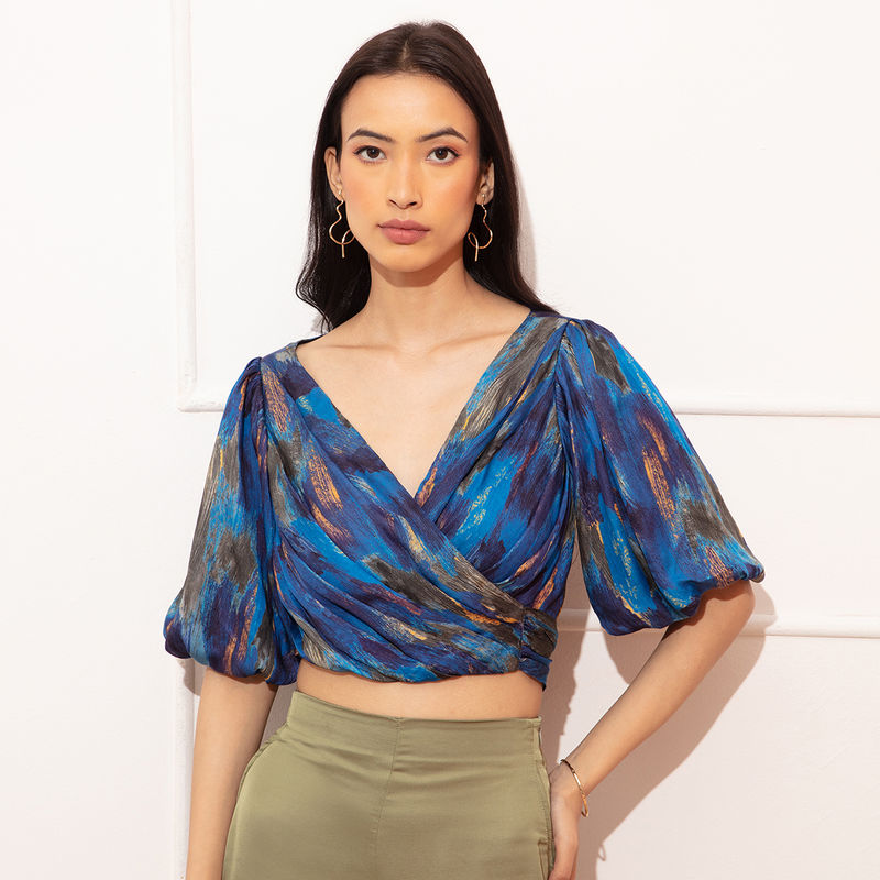 RSVP by Nykaa Fashion Multicolor Overlap Abstract Crop Top (XS)